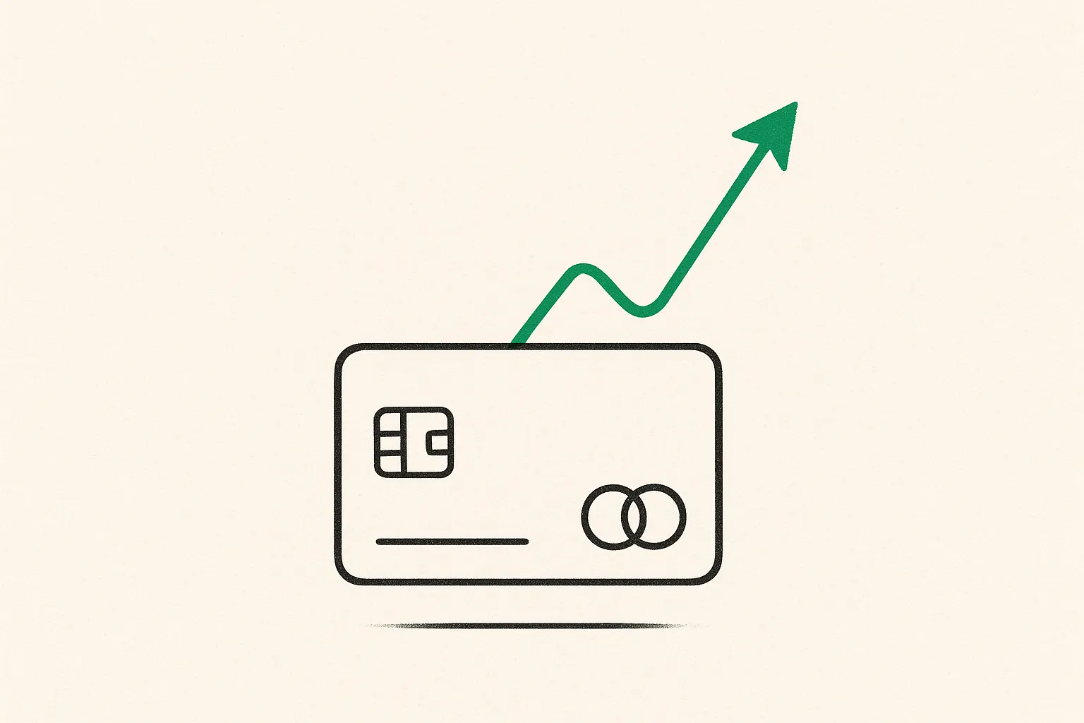 Editorial illustration of a payment card with a rising growth arrow