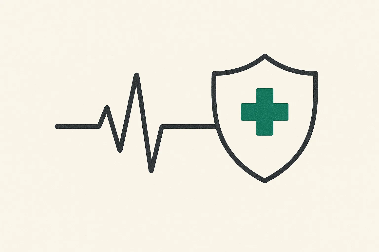 Editorial illustration of a heartbeat line forming a protective shield with a medical cross