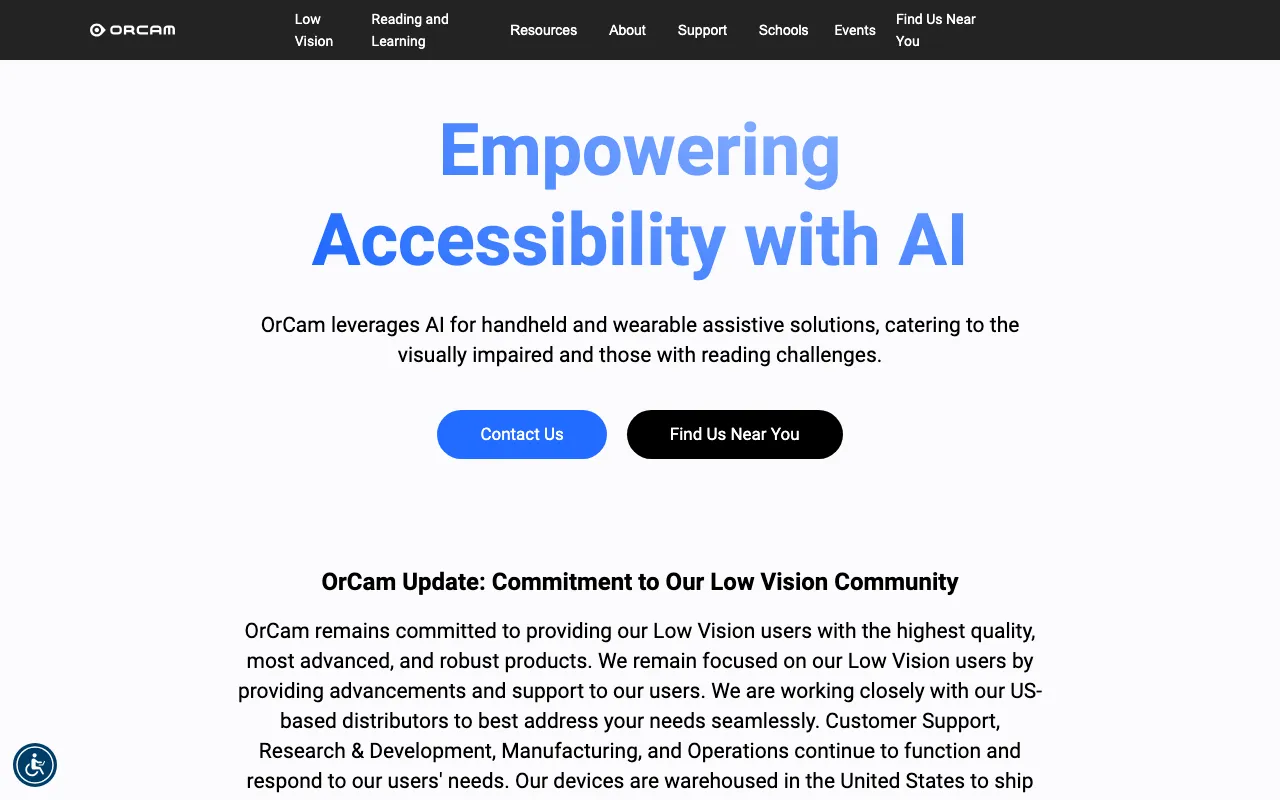 OrCam homepage hero