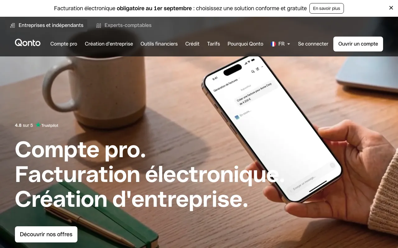 Qonto homepage hero