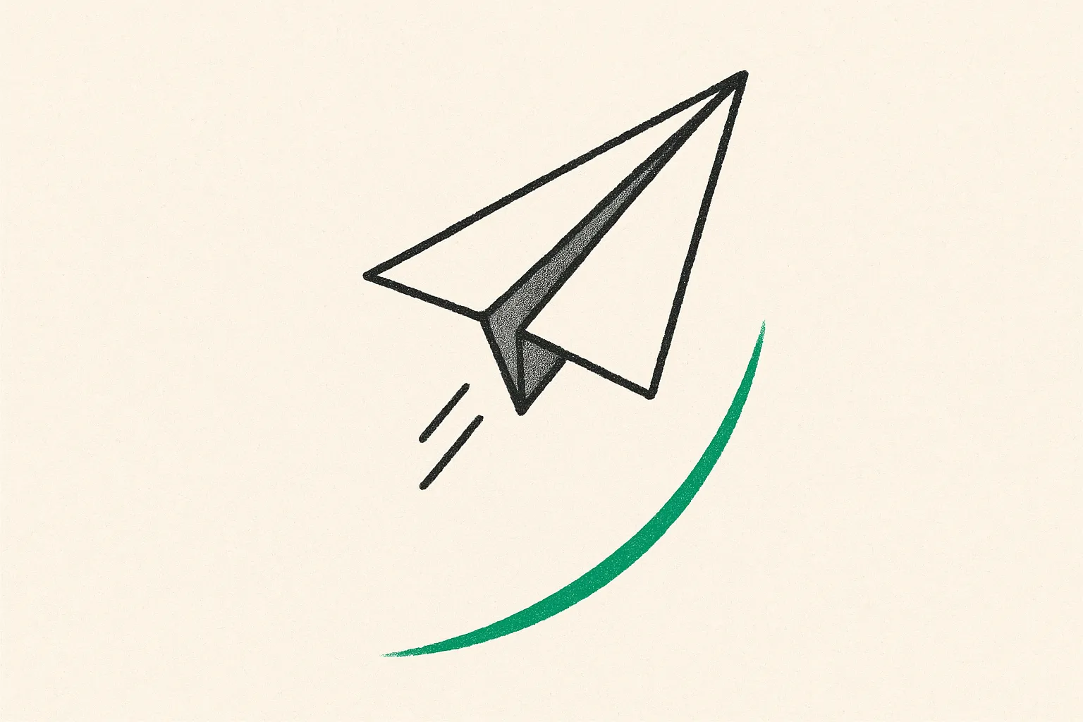 Editorial illustration of a paper rocket rising along an upward arc
