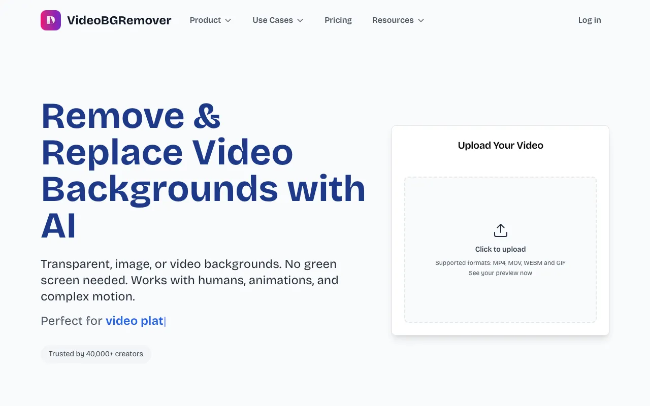 VideoBGRemover homepage hero